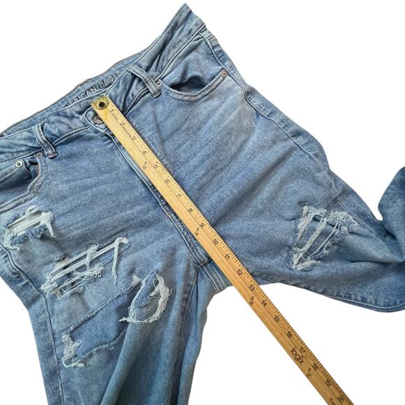 American Eagle Super Hi-Rise Flare Jeans Women 14 Distressed Next Level Stretch - Picture 8 of 15